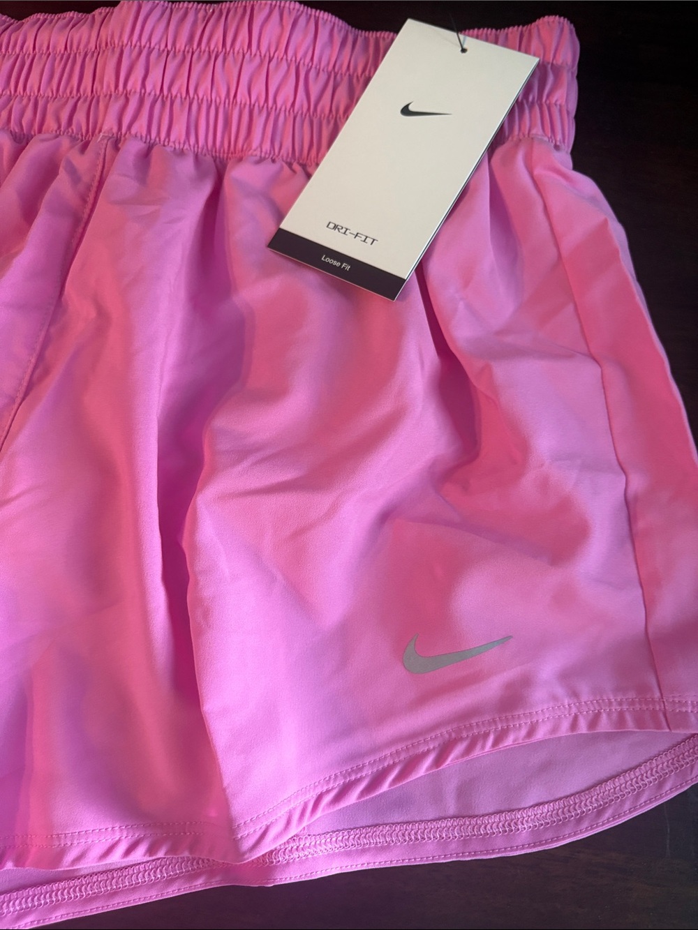 NIKE Women's Pink Athletic Running Shorts with Reflective Swoosh - Picture 10 of 16